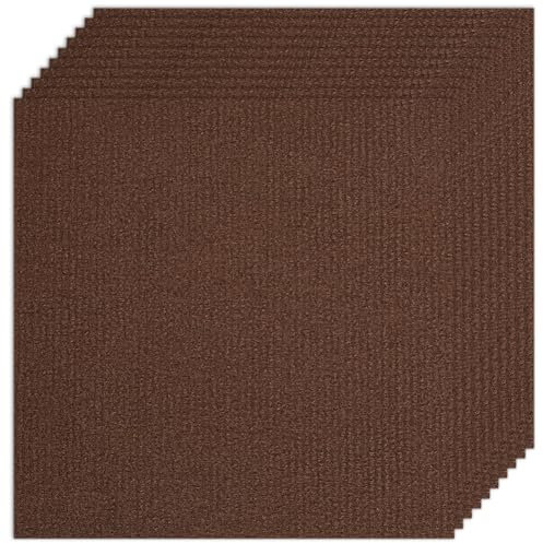 CREATCABIN 10Pcs Carpet Tiles Peel and Stick 12 x 12 Square Carpet Floor Tile Non-Slip Soft Padded Carpet Tiles Self Adhesion Floor Mat for DIY Flooring Home Pets Living Room Bedroom Coconut Brown