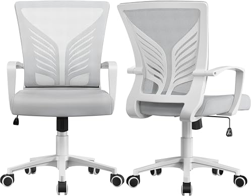 Yaheetech Bürostuhl Ergonomisch Schreibtischstuhl mit Schaukelfunktion Drehstuhl mit Gepolstertem Sitzkissen Chefsessel Höhenverstellbar fürs Arbeitszimmer/Büro, Hellgrau/2pcs