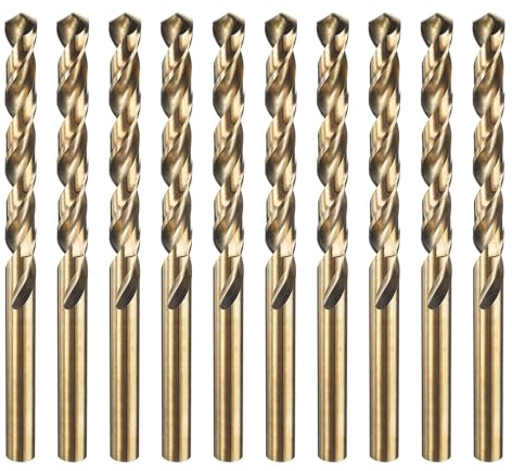 sourcing map 10pcs M35 Cobalt Twist Drill Bit 6mm(15/64) Dia High-Speed Steel Metric Drill Bit with Titanium Coating For Drilling Hard Metals, Stainless Steel, Alloy Steel, Cast Iron