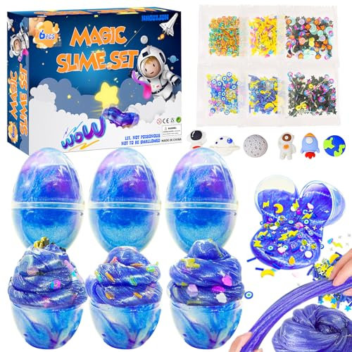 Slime Set Schleim Kinder 6 Pcs, Galaxy Slime Party Favors Kinder Ostergeschenke 6-12 Jahre, Fluffy, Nicht Klebrig, Streßabbauend, Mitgebsel Kindergeburtstag Gastgeschenke für Mädchen und Jungen