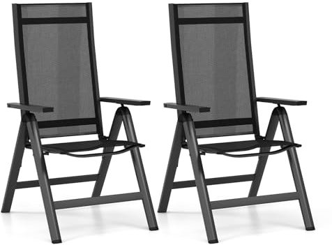 Klappbare Gartenstühle für den Außenbereich, mit verstellbarer Rückenlehne und Armlehnen, 2 Stück, Aluminium, Terrasse, Bistrostühle für Balkon, Pool, Camping, tragbare und bequeme Sitze
