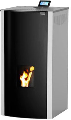 ROBIN WOOD- A++ Woody Total Glass wasserführender Pelletofen 18 kW mit Metallic Lackierung, Glastür und Wlan-Modul (18 kW)