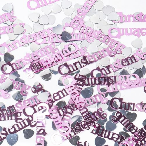 Qaziuy Pink Baptism Confetti for Girl, Scatter Sprinkle Decorations, Plastic, Small