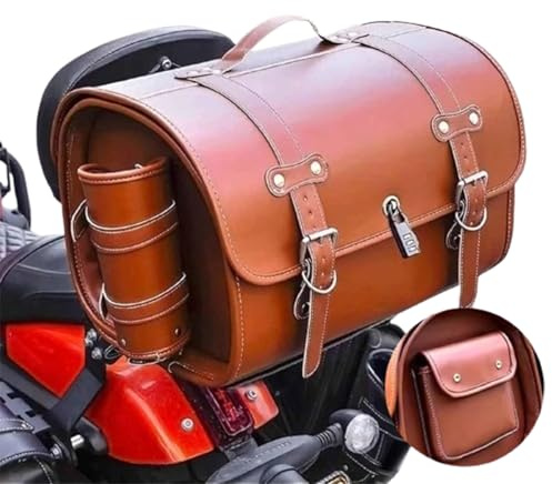 VAEVEN Motorrad Hecktasche für Harley Davidson V Rod 2002-2020, Wasserdichter Retro Motorrad Tasche Große Kapazität Motorrad Aufbewahrungstasche Motorrad Satteltasche Reisetasche,C Light Brown