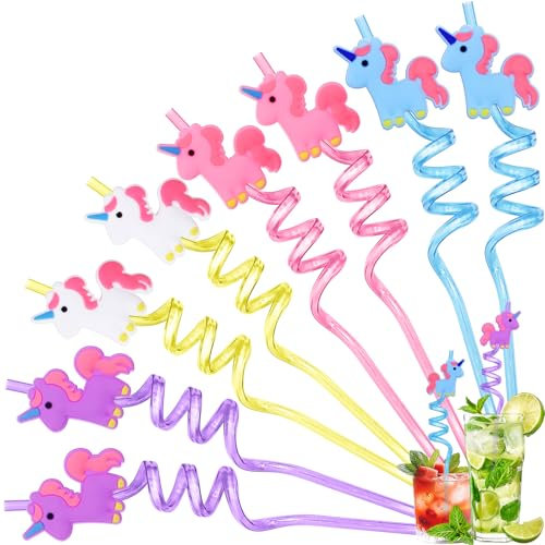 EOPUOZS Cannucce Unicorn, 8 Pezzi Cannucce Riutilizzabili, Cannucce Plastica, Cannucce per Feste per Bambini, Decorazione per Feste di Compleanno, Accessori per Feste