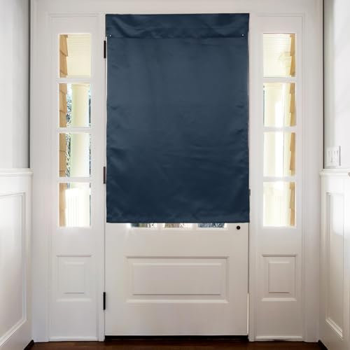 sourcing map Blackout Door Curtains, French Side Door Window Curtain for Privacy, Glass Patio Front Doors Sidelight Tie Up Shade, Navy Blue, 26 x 39, 1 Panel