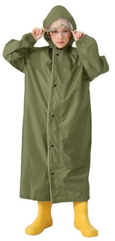 Generisch Vêtements de pluie de vélo pour enfants garçons filles étudiants enfants couleur unie manteau de pluie long couvre-chaussures imperméable bébé, Vert foncé., 12-14 ans