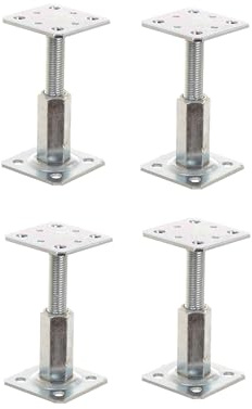 Aqbau® 4er Set Pfostenträger höhenverstellbar 80x80 mm Balkenschuhe, Pfostenschuh, Pfostenhalter, Stützenfuss verstellbar, Bodenfuß Betonfuß zum Aufschrauben galvanisch Verzinkt