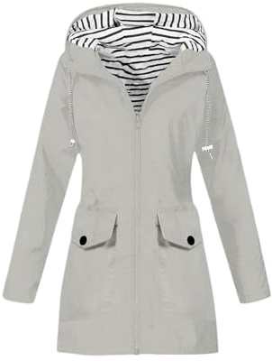 TOFOTL Lungo Giacca Donna Lunga Inverno Kapuze Giacche Spolverino Anti Antipioggia da Militare Giubbino Cappotto Scuba Impermeabile Pioggia Rain Coat Donna 11Grigio Chiaro S