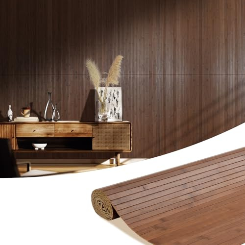 OUZUGIE 1 Pack 96x48 Inch Natural Bamboo Wall Panel – Coffee Pole Wrap Paneling for Walls, Ceilings, Cabinets, Furniture – Ideal for Bedroom, Living Room & Office DIY Decor