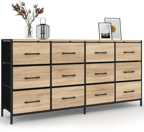 IDMarket - Commode 12 tiroirs en Tissu Utah 140 cm Meuble de Rangement Design Industriel