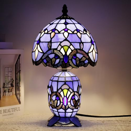TCODTPOL Small Tiffany Stained Glass Table Lamp 8X14 Inches(Blue Baroque)