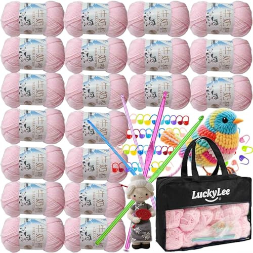 Virkgarn 20 st x 50 g/boll – supermjukt 100 % akrylgarn för nybörjare och barn – noppfri babygarn för stickning och virkning – baby fluffig boll för hantverk (rosa)