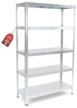 OWIJI Scaffale Metallo 5 Ripiani 260 Kg a Ripiano Professionale Premium Quality Made in Italy 120 x 60 x 195 cm Incastro Salvaspazio Garage Dispensa Officina Cucina Ristorante Carico Portante 1300 Kg
