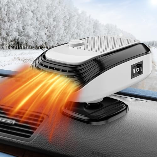 Car Heater, 2026 New 12V Portable Car Heater, 150W Anti-Fog Plug in Cigarette Lighter Portable Heater Fan 2 in 1 Heating/Cooling Mini Car Heater Defroster, for Car SUV Van (White)