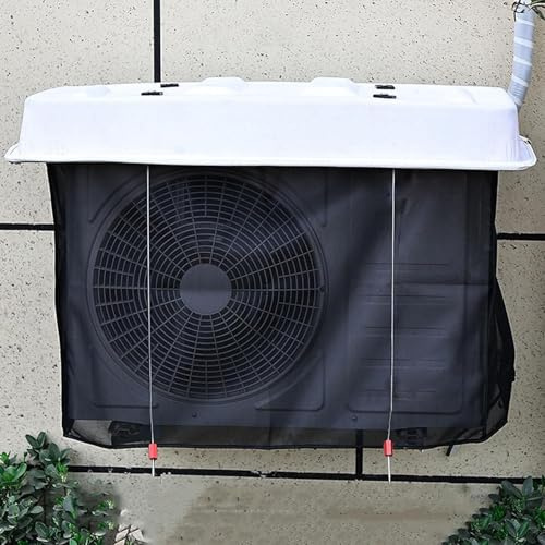 Protection Climatiseur Exterieur, Cache Clim Exterieur en Caoutchouc avec Filet de Protection Respirant en Nylon, Imperméable et Isolante Thermique(Black,88x38cm/35x15in)
