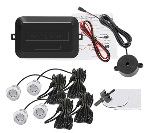 Kit sensore di parcheggio for auto con cicalino, radar di retromarcia, indicatore di allarme sonoro, sistema di sonda a 4 sensori da 22 mm, 12 V, 8 colori(Silver)