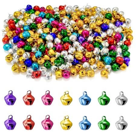 300 cascabeles de 10 mm para manualidades, pequeños, vintage, campanas de metal, campanas para manualidades, joyas, decoración de fiestas, color dorado y plateado