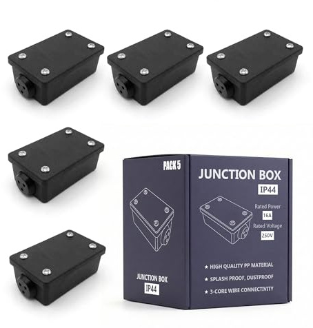 LEDSone 5 Pack IP44 Rain-Resistant White Junction Box 3-Core Cable Connector, 16A 250V for Indoor/Outdoor Covered Areas, LED Lighting and Ceiling Installations (Type 4)