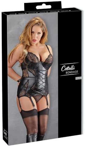 Cottelli BONDAGE Strapshemd & Slip - 2-teiliges Straps-Set für Frauen, schwarz, 378 g