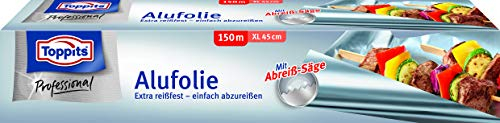 Toppits Alufolie - 1 x 150m extrabreit 44cm, Extra reißfest, Ideal zum Kochen, Grillen & Frischhalten, Premium Qualität für Haushalt und Gastronomie