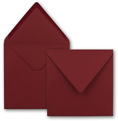 75x Quadratische Briefumschläge in Dunkelrot (Rot) - 15,5 x 15,5 cm - ohne Fenster, mit Nassklebung - 110 g/m² - Für Einladungskarten zu Hochzeit, Geburtstag und mehr - Serie FarbenFroh