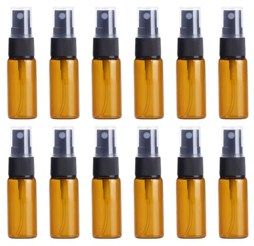 12 barattoli vuoti in vetro con beccuccio nero e tappo trasparente per trucco, profumo, cosmetici, imballaggi per campioni, nebulizzatori, nebulizzatori, 15 ml