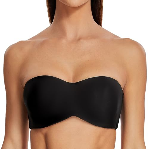 MELENECA Women's Strapless Bra for Large Bust Minimizer Unlined Bandeau with Underwire Black 34D