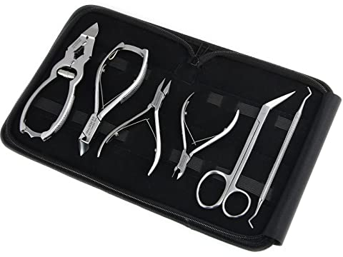 Nagelzangen Set Pediküre Fußpflege Instrumente Set für extra starke Nägel mit Etui Nagelzange Nagelschere Nagelhautzange Eckenheber Eckenzange Edelstahl Rostfrei