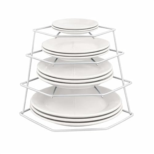 Greenfields Kitchen 4 Tier Corner Plate Rack Heavy Duty Kitchen Cupboard Storage Shelf Organiser Space Saving Dish Rack Stand for Plates Bowls Dishes Compact Countertop Cabinet Organiser