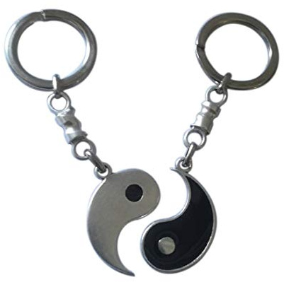 Eurofusioni Yin Yang Llavero para Pareja chapado plata. TAO Amuleto de la suerte. Original regalo para hombre y mujer, cumpleaños, aniversario boda, compromiso, Día de San Valentín. Joya artesanal