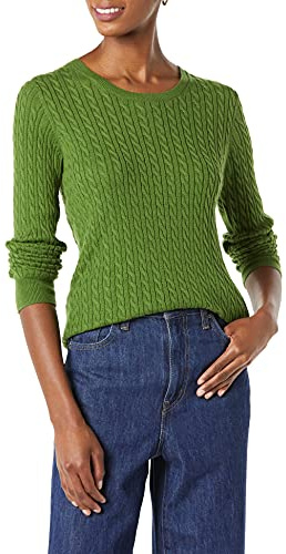 Amazon Essentials Women's Lightweight Cable-Knit Long-Sleeve Jumper, Green, M