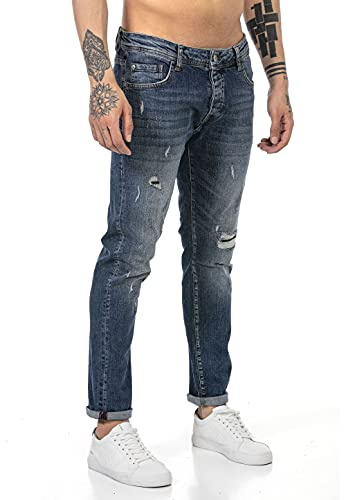 RED BRIDGE Jean pour Homme Denim Pants Jeans Used Look Destroyed Bleu foncé W32L34