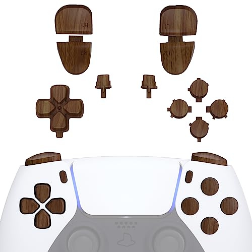 eXtremeRate Replacement D-pad R1 L1 R2 L2 Triggers Share Options Face Buttons, Full Set Buttons Compatible with ps5 Controller BDM-030 BDM-040 BDM-050 BDM-060 - Wood Grain