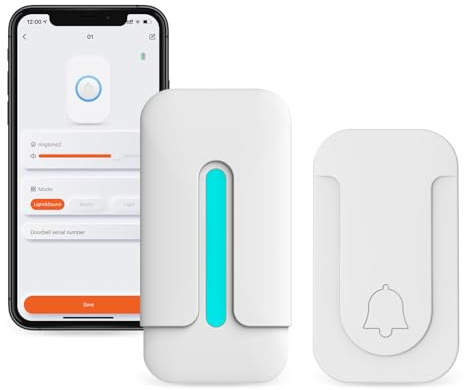 Campanello wireless WLAN impermeabile Presa a muro Set campanello wireless con pulsante autoalimentato, notifica tramite app Smart Life, volume a 4 livelli (ML-W01-11)
