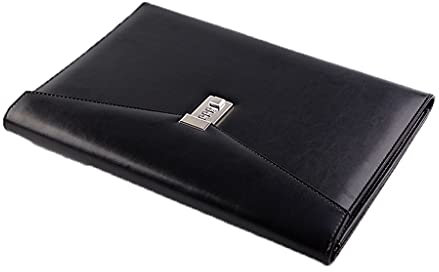 WDBB folder briefcase Document Bag Metal Combination Lock Briefcase Black Leather Waterproof Wear-resistant Handbag For Man Simple Document Pocket School office travel (Color : Black)