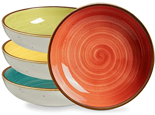 ONEMORE Pasta Bowls Set of 4, 30 oz Ceramic Salad Bowls, Serving Bowls for Salad, Pasta, Soup, Fruit, Microwave Dishwasher Safe, Assorted Color