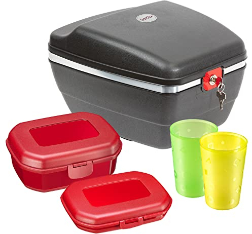 Westmark Fahrrad-Set: 1 Radkoffer für alle Gepäckträger, 2 Snack-Boxen, 2 Trinkbecher, Kunststoff, Gerda Touring Tresor, Schwarz/Rot/Farbig sortiert, 5430GEE6