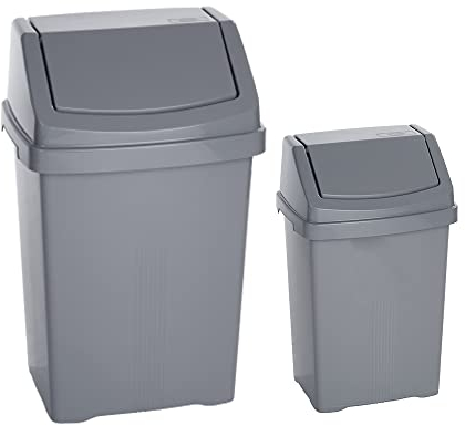 Silver Colour 50L and 8L Swing Bin Set Plastic Dustbin With Removable Lid Storage Organisation Waste Separation System For Home and Office, Restaurants
