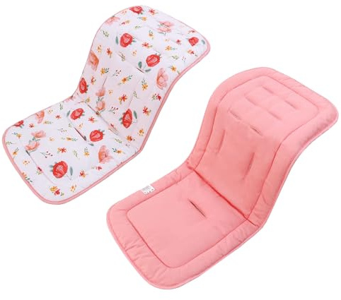 Baby Stroller Cushion,Infant Car Seat Insert-Reversible Universal Breathable and Soft Newborn seat Liner for Stroller,100% Cotton Seat Pad Liner for Newborns-34x78cm,1 Pack(Flowers+Pink)