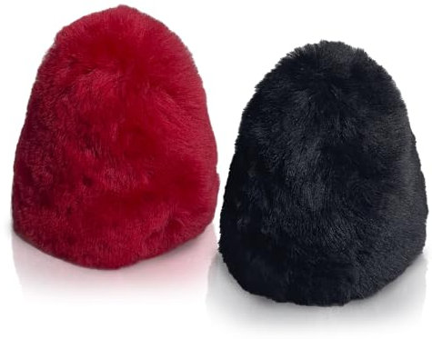 JOUNJIP Dual Wool Puffer Ersatzbezüge (rot & schwarz) – handgefertigte Polierhauben aus 100% Lammwolle – für 6,3 x 8,9 cm Schuhpolierkegel, rot/schwarz, 2 Extra Buffer Covers