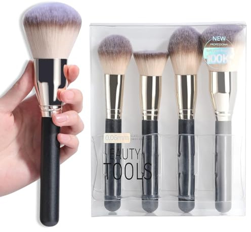 BS-MALL Soft Professional Makeup Brush Set - 4 Pcs Travel-friendly Brushes Including Foundation Brush for Liquid Makeup, Powder Brush & Blush Brush,Daily use (Black Silver)