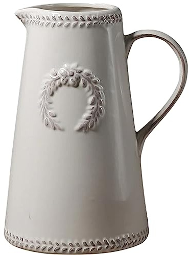 Didiseaon Pichet en Céramique avec Poignée Vase Décoratif Vintage Ferme Vase À Fleur en Céramique Arrangement De Fleurs pour La Maison Table De Dîner Blanc