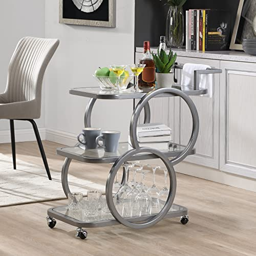 FERFALDER Home Bar Serving Carts 3 Tier Kitchen Carts on Wheels Mobile Bar Carts for Home Kitchen Dining Room Living Room Party, Silver Grey
