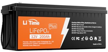 LiTime Batterie Lithium LiFePO4 12V 200Ah Plus pour Camping-Cars, 4000-15000 Cycles Profonds, BMS 200A, énergie 2560Wh, sans Entretien Parfait pour RV, Système Solaire, Fourgons, Bateaux