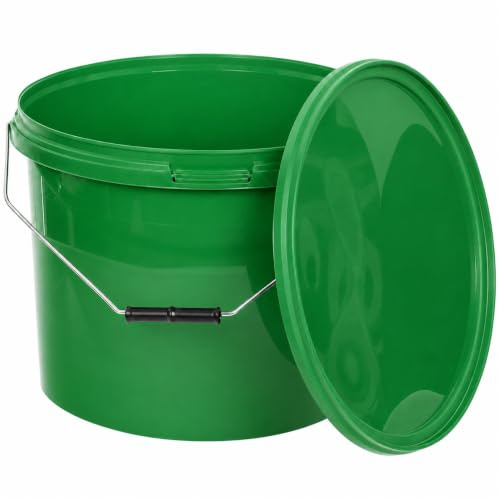 BenBow Eimer mit Deckel 10l grün 20x 10 Liter - lebensmittelecht, stabil, luftdicht, auslaufsicher, geruchsneutral - Aufbewahrungsbehälter aus Kunststoff, mit Henkel - leer