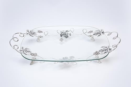 Glastablett Glasschale Schale Dekoschale Glas Tablett 47 x 28 x 6cm Silber Neu