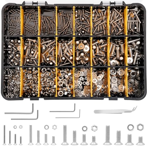 Belle Vous 1120 viti a testa svasata con set di viti a testa piatta in acciaio inox M2, M3, M4 e M5, kit assortito con scatola portaoggetti, set di bulloni, dadi e rondelle, per riparazioni fai da te