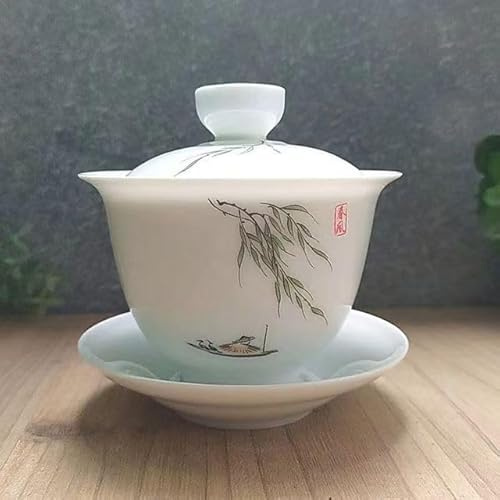 DYETEE Juego de té de cerámica Gaiwan Chino Kungfu, tazón de té de Tres talentos, platillo de Taza de té Grande, Fabricante de té para el hogar, Regalo para Ceremonia del té
