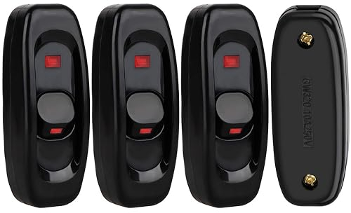 Gebildet 4PCS Interruptor de Cable en Línea Botón de Encendido/apagado 10A 250V Interruptor de Alimentación en Línea con luz LED para Lámpara de mesa Lámpara de Escritorio Lámpara de cama (negro)
